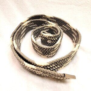 Men's Woven Braided Nylon Belt, White/Grey – Adjustable to Size 40" no buckle